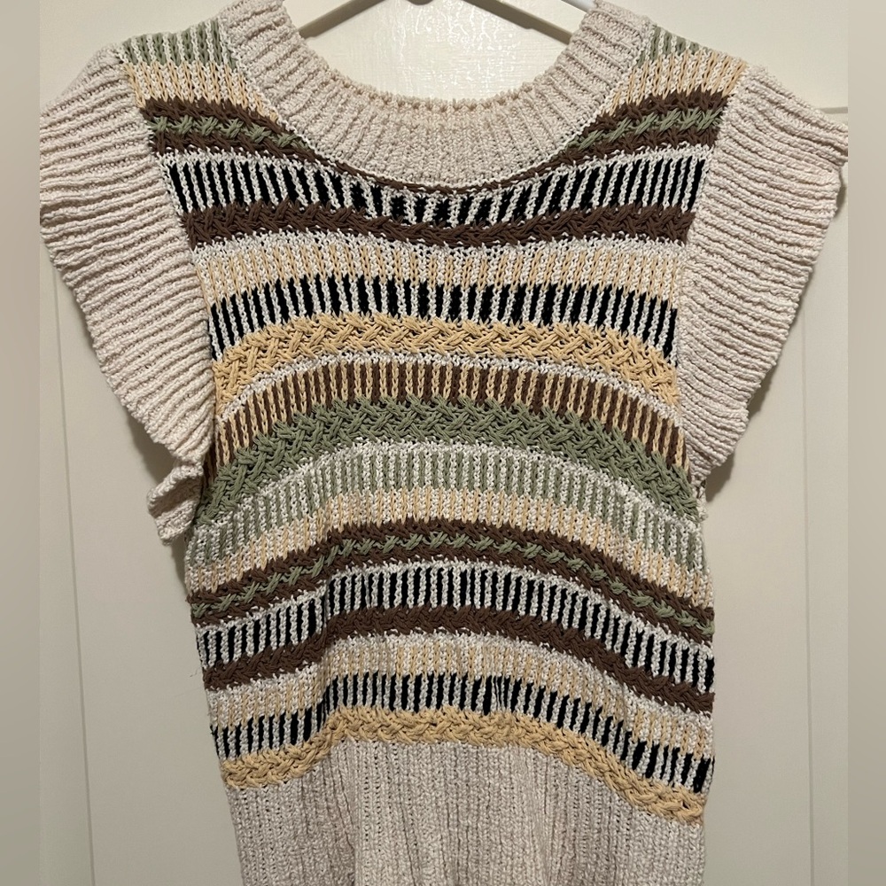 Elan Stripe Flutter Sleeve Sweater Vest